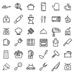 Vector line kitchen and cooking icons set. Kitchen and Cooking Icon Object, Kitchen and Cooking Icon Picture - stock vector - 108299391