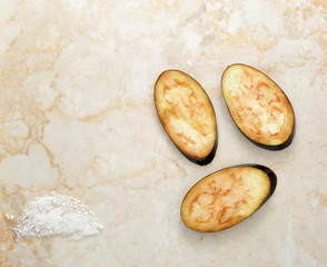marinated eggplant cut into wedges