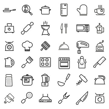 Vector line kitchen and cooking icons set. Kitchen and Cooking Icon Object, Kitchen and Cooking Icon Picture - stock vector