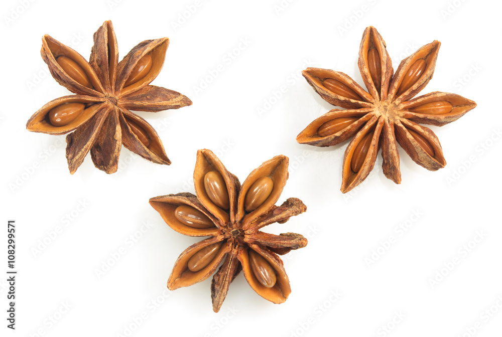 Poster anise star on white background