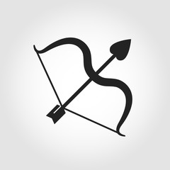 Vector black cupid bow icon on grey background. Valentine's day Cupid bow. Cupid bow and arrow flat icon