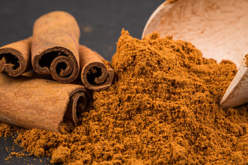 cinnamon sticks with powder.