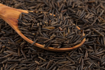 Wild brown rice in spoon