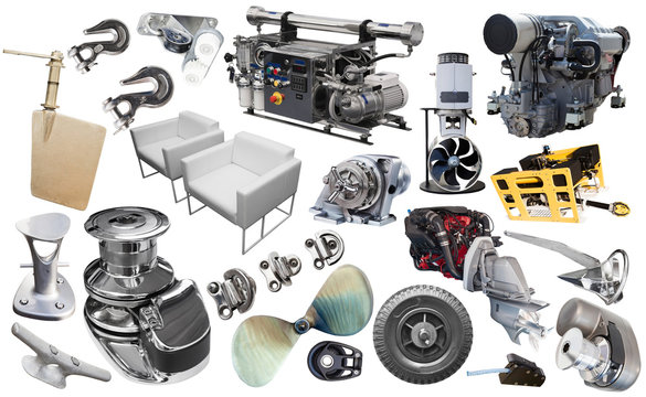 Set of yacht parts isolated on white