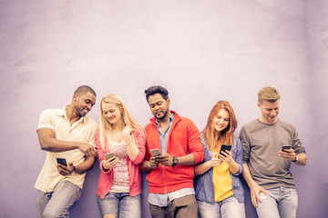 Friends using smartphones