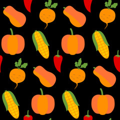 Seamless texture fresh vegetables over black