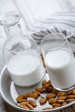 glass of almond milk on a tray