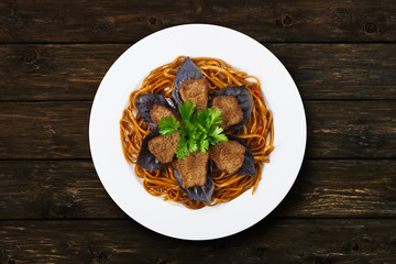 Beef brown noodles restaurant dish