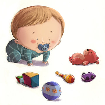 bebe jugando con juguetes