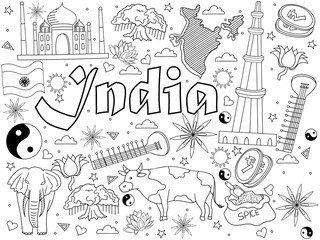 India coloring book vector illustration