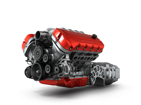 automotive engine gearbox assembly is isolated on a white backgr
