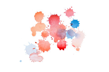 Watercolor, gouache paint. Blue Abstract stains splatter splashes with rough texture.