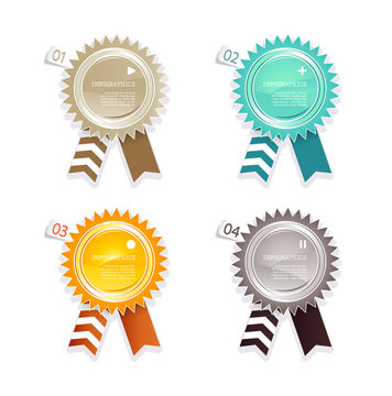 Four colored paper badges with place for your own text.