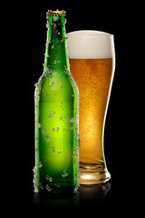 Glass of beer on black