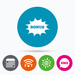 Bonus sign icon. Explosion cartoon bubble symbol