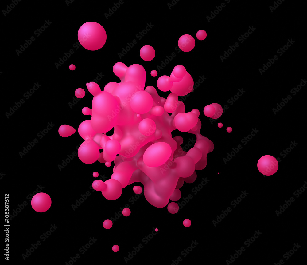 Poster abstract 3d rendering of chaotic liquid in empty space. background with dynamic fluid splash. design