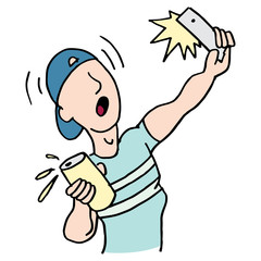 Drunk man taking a selfie