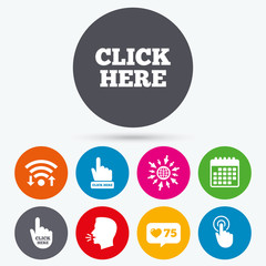 Click here signs. Hand press icons.