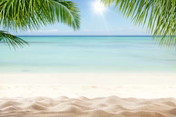 Foto op Plexiglas Summer sandy beach with blur ocean on background © Jag_cz
