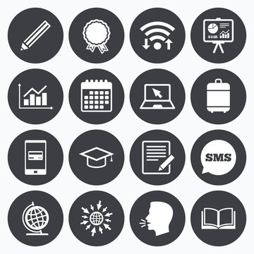Education and study icon. Presentation signs.