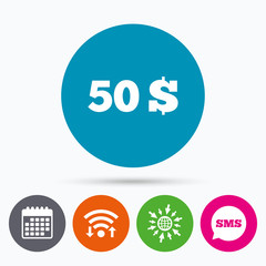 50 Dollars sign icon. USD currency symbol.