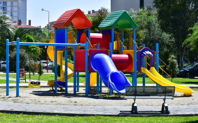 Colorful children playground in a park.