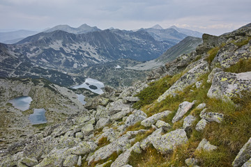 Amazing view to Valyavishki lakes  from Dzhangal Peak, Pirin mountain, Bulgaria