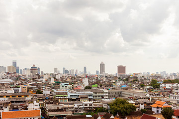 Fototapeta na wymiar Bangkok, panorama view from the Wat Saket (the Golden Mount). Large cityscape. Thailand.