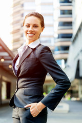 Portrait of business woman smiling outdoor