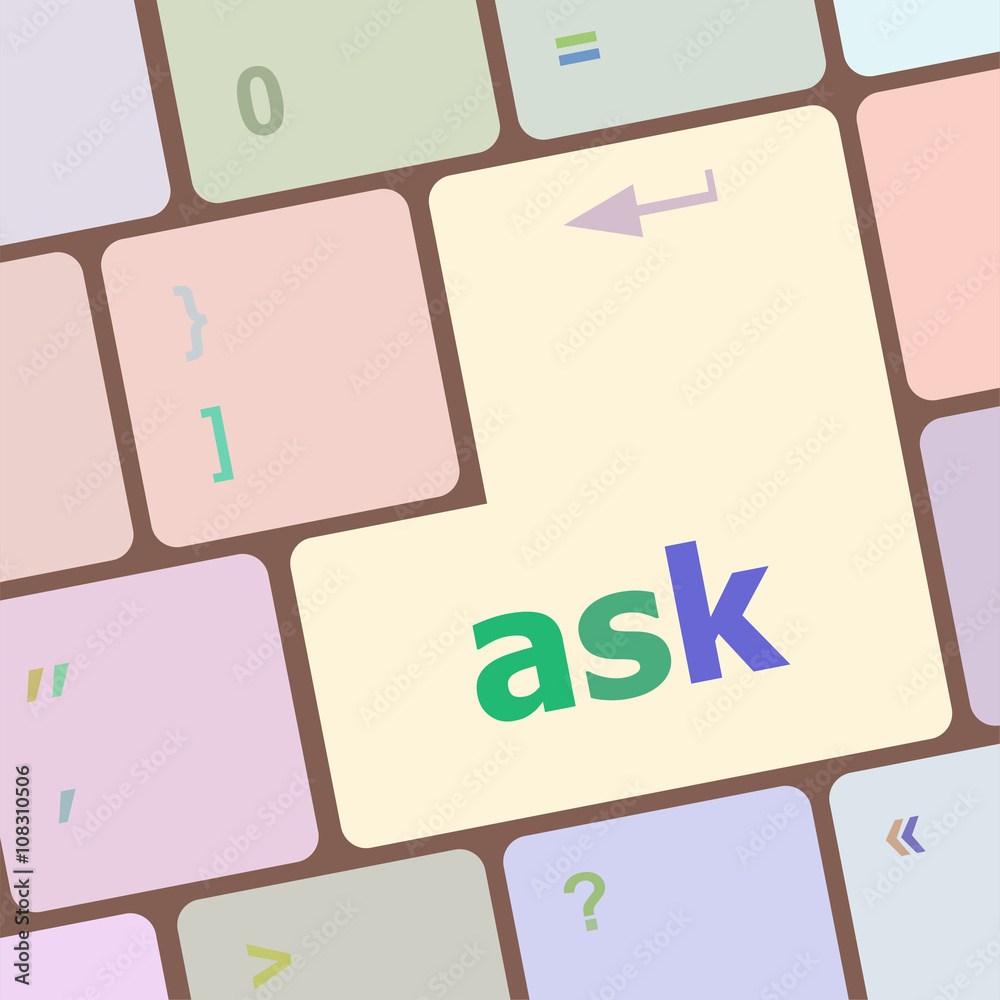 Poster ask button on computer keyboard key vector illustration
