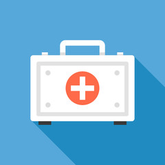 Obraz premium First aid kit flat icon. Trendy long shadow. Vector illustration