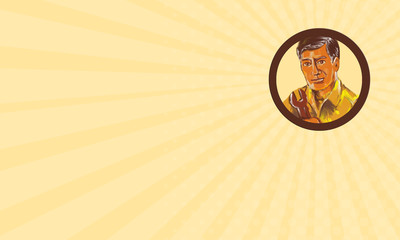 Business card Mechanic Holding Spanner Circle Watercolor