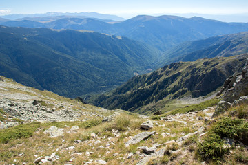 Fototapeta na wymiar Panorama from Malyovitsa peak to Rila Monastery, Rila Mountain, Bulgaria