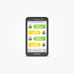 Smartphone (phone) with messenger application vector illustration. Application for communication graphic design. Messenger app creative concept.
