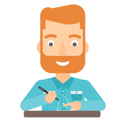 Man using three D pen.