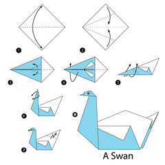 step by step instructions how to make origami A Swan. - obrazy, fototapety, plakaty