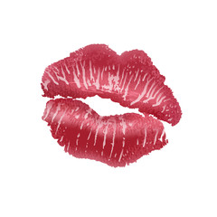 white background isolated lipstick imprint of red lips