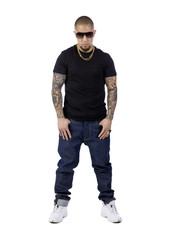 Naklejka premium bald man with hand on his pocket