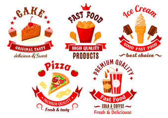 Cartoon retro fast food and pastry symbols