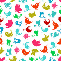 Fototapeta premium Seamless colorful funny birds pattern