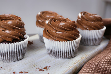 Chocolate cupcakes on a tray