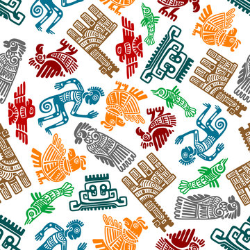 Mayan and aztec tribal totems seamless pattern