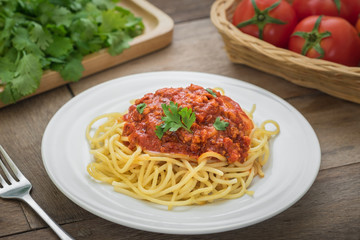 Spaghetti bolognese on plate