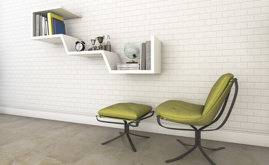 3d rendering nice design chair with good design built in shelf