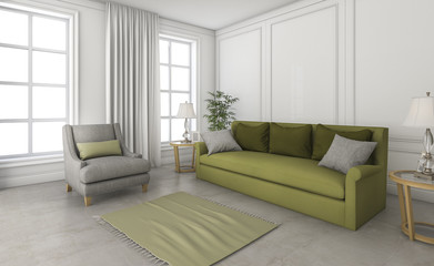 3d rendering green sofa in loft space