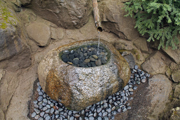 Garden Fountain made of Bamboo and Rock  