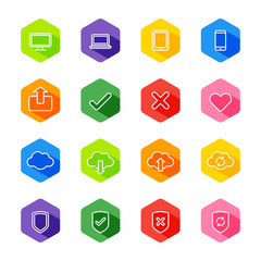 white line web icon set on colorful hexagon with shadow for web design, user interface (UI), infographic and mobile application (apps)