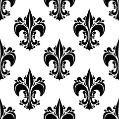Black florid fleur-de-lis seamless pattern