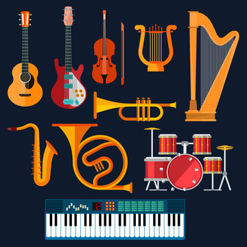 Acoustic and electric musical instruments icons