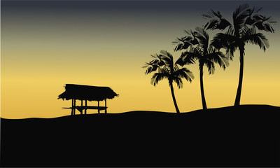 Silhouette of gazebo in hills